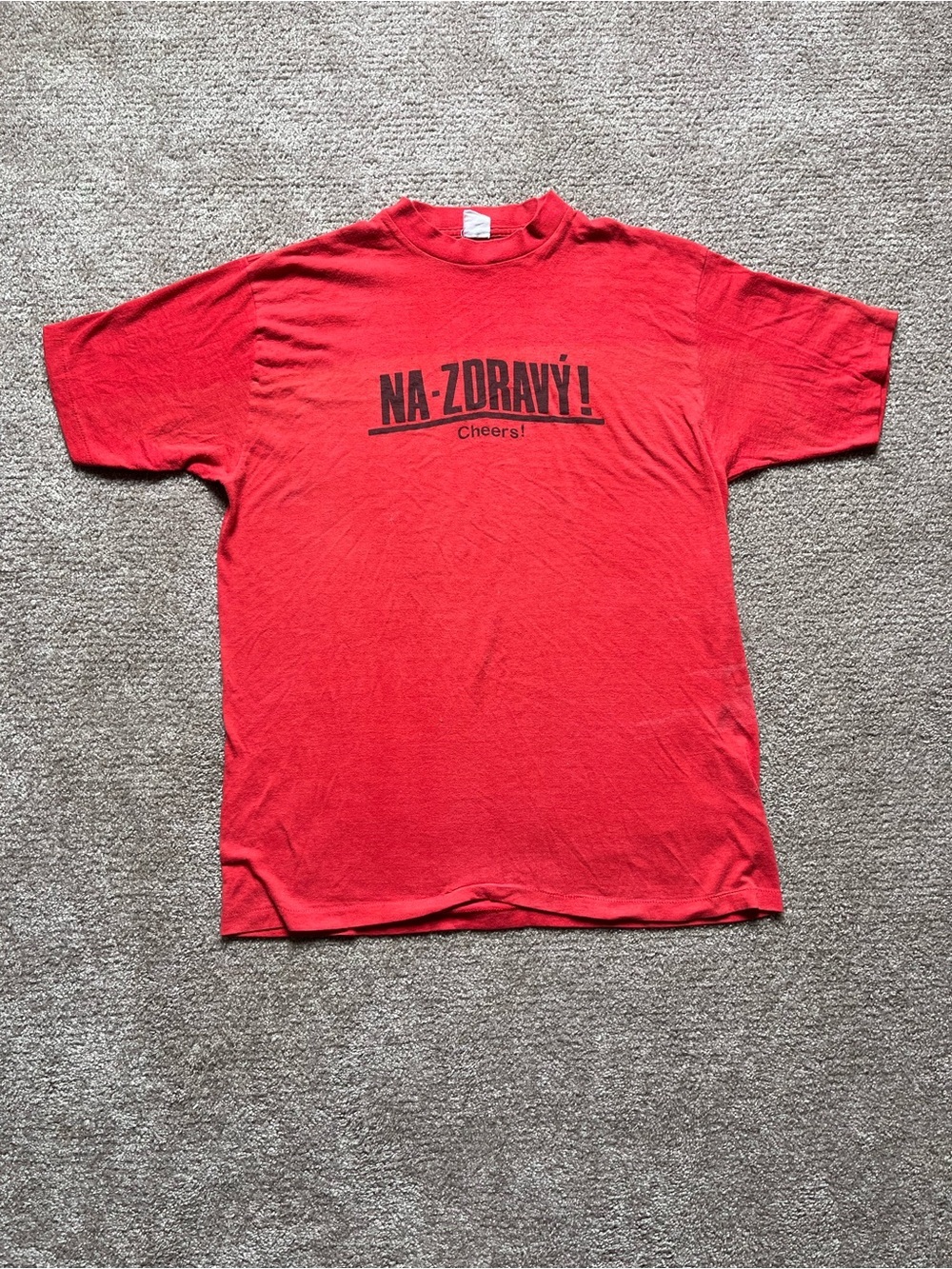 VTG 70’s Czech “ NA-ZDRAYÝ! “ Red Drinking Tee